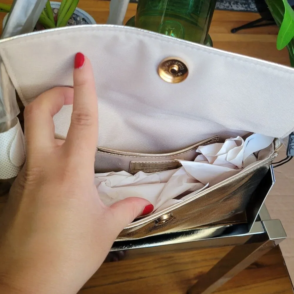 Nicole Miller Metallic Gold Vegan Leather Handbag Purse Shoulder Bag NWT $60 NEW - Picture 10 of 16